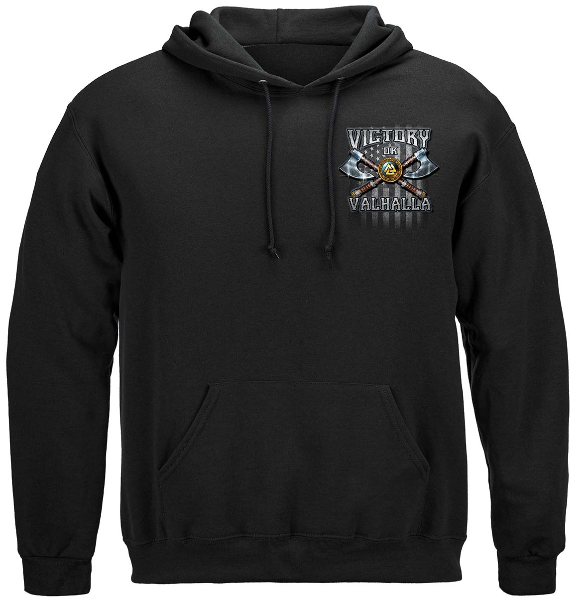 Victory or Valhalla American Flag Come and Take It Hoodie - front view