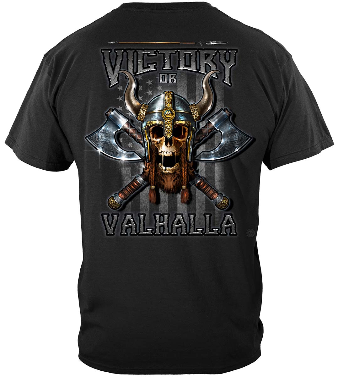 Victory or Valhalla American Flag Come and Take It T-Shirt - back view