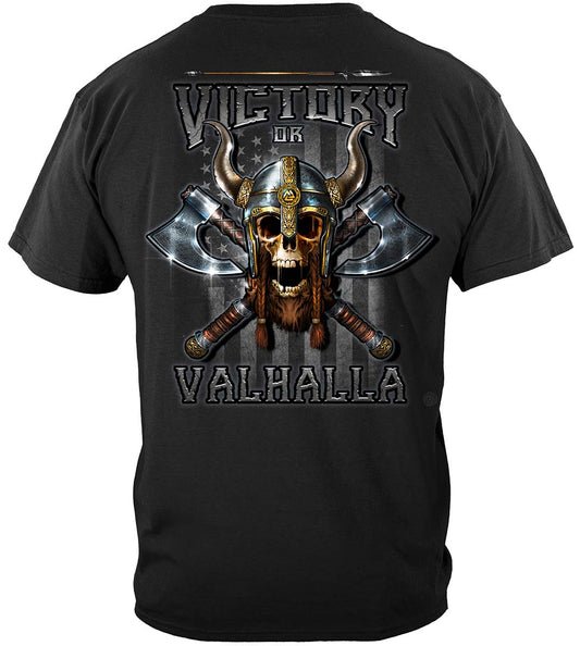 Victory or Valhalla American Flag Come and Take It T-Shirt - back view