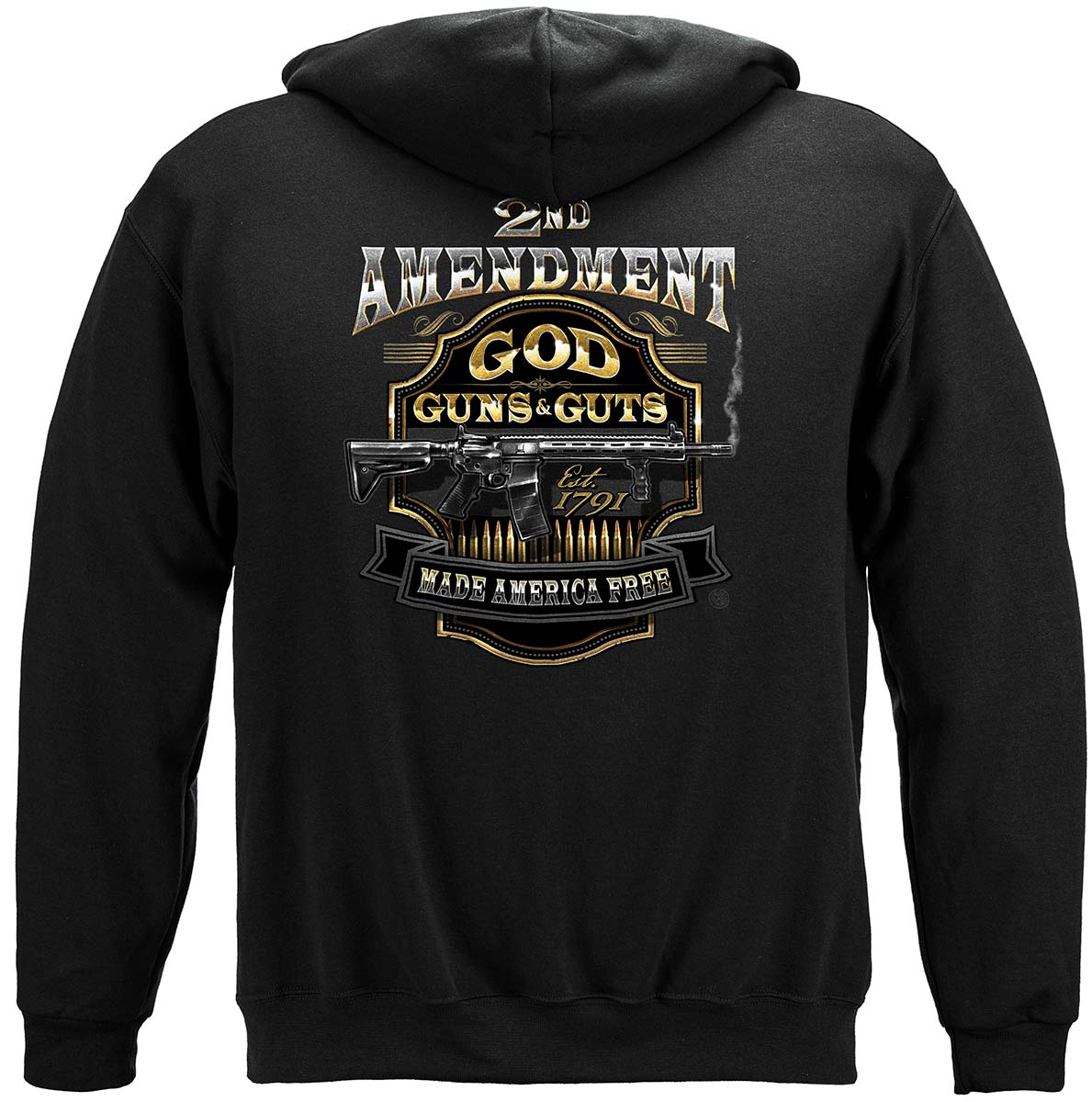 2nd Amendment God Guns and Guts Hoodie - back view