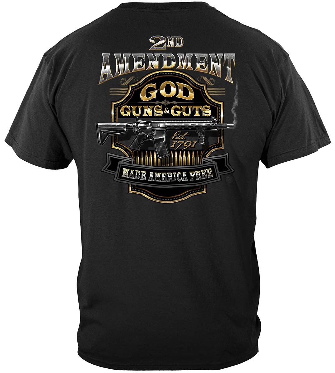 2nd Amendment God Guns and Guts T-Shirt - back view
