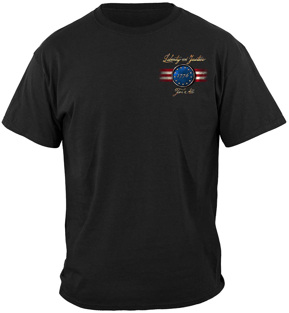 Patriotic 1776 Betsy Ross Flag Liberty and Justice for All T-Shirt - front view
