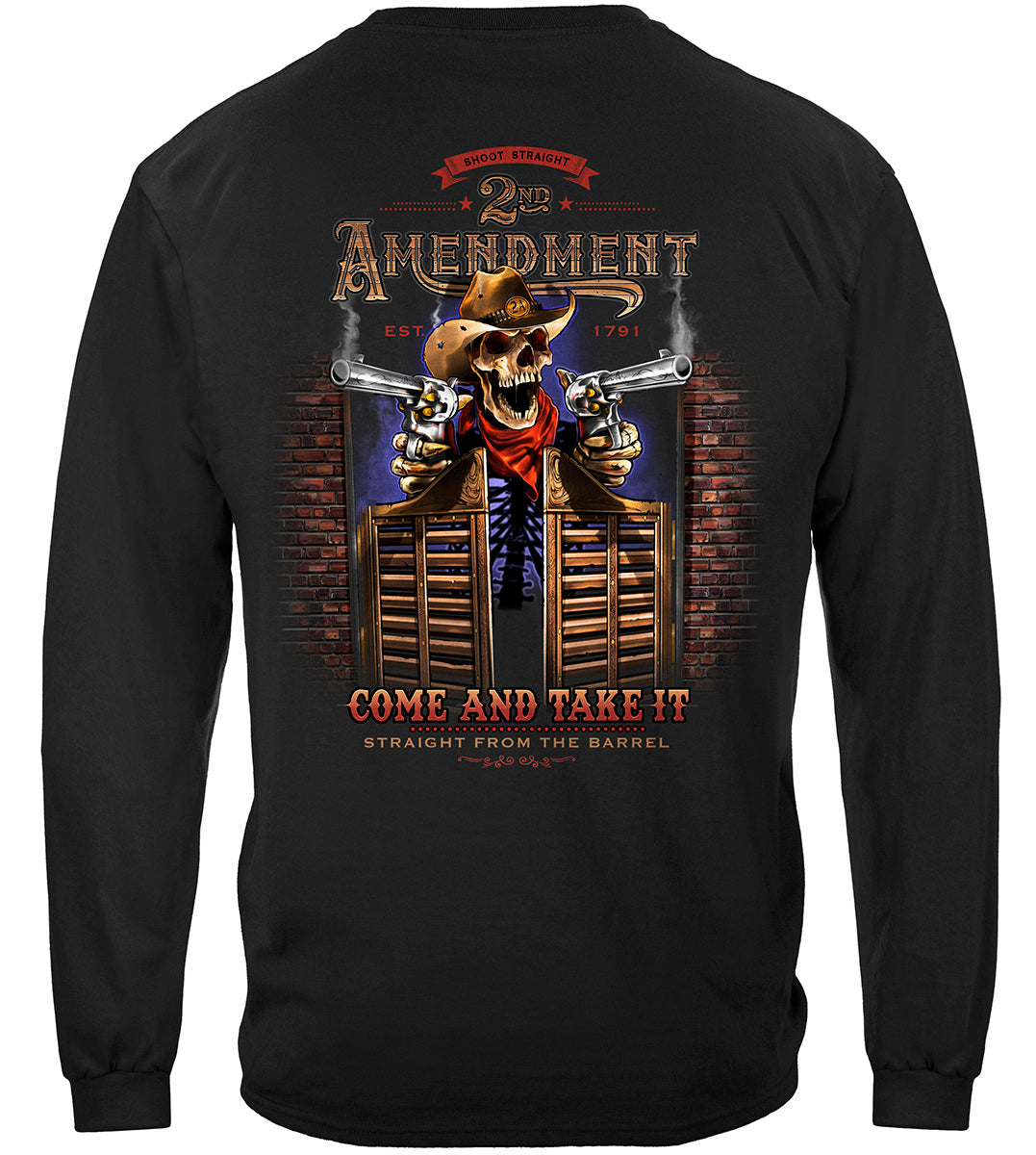 2nd Amendment Saloon Betsy Ross Flag Come and Take It Long Sleeve Shirt - back view