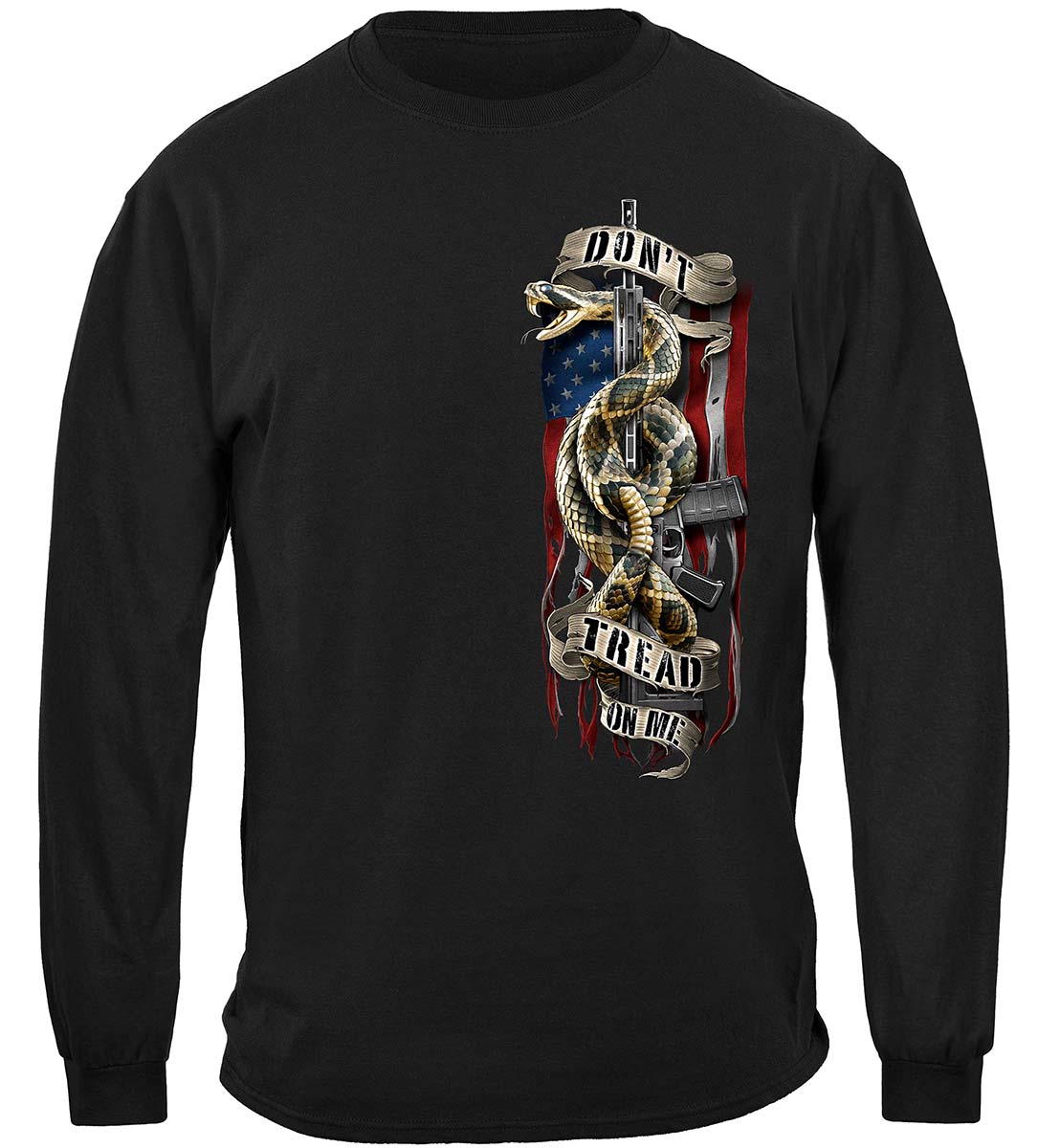 2nd Amendment Don't Tread Tattered Flag Long Sleeve Shirt - front view