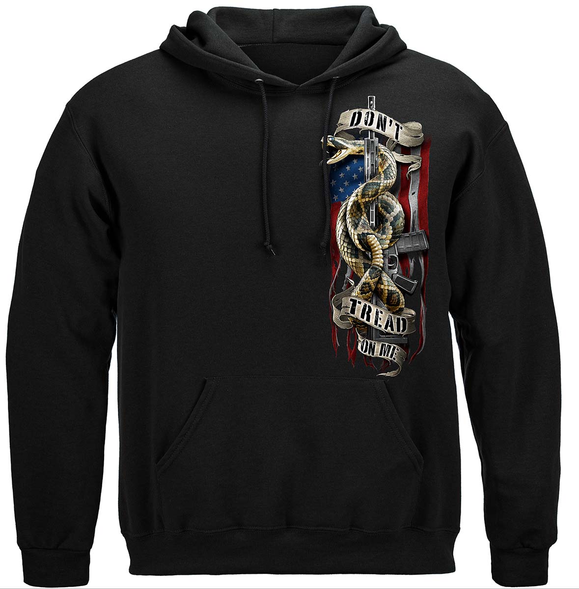 2nd Amendment Don't Tread Tattered Flag Hoodie - front view