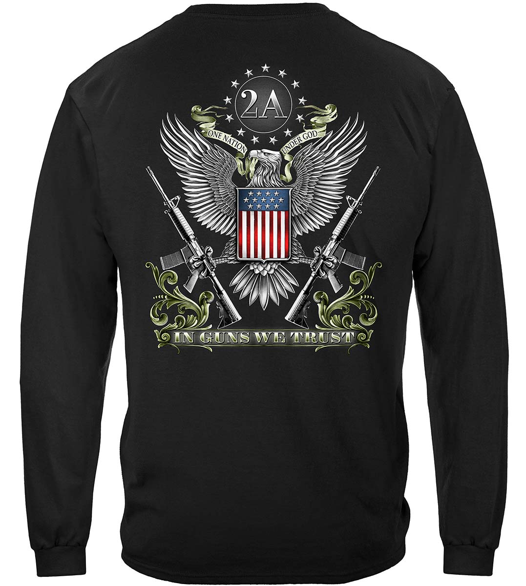 Made in America In Guns We Trust Long Sleeve Shirt - back view