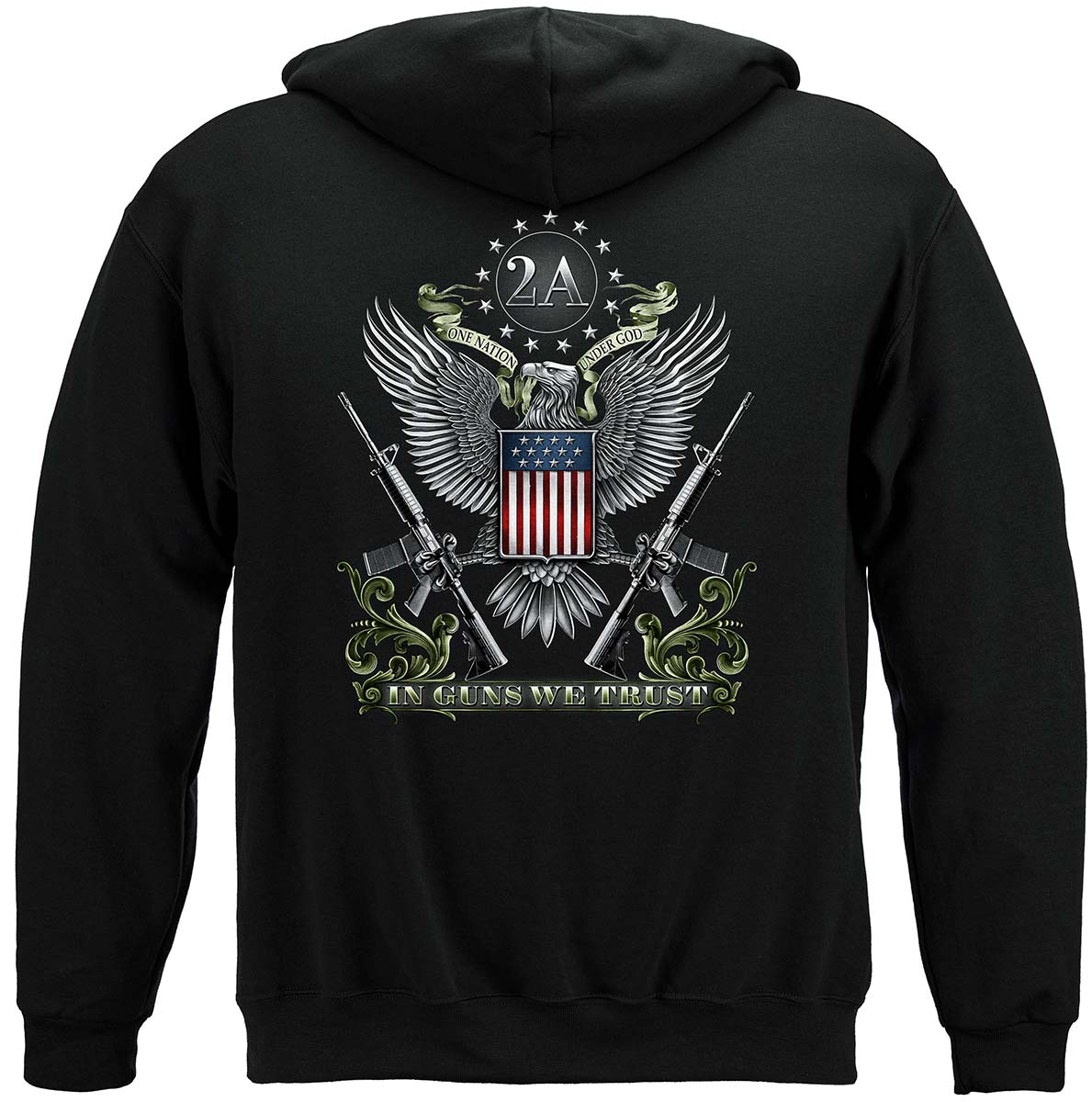 Made in America In Guns We Trust Hoodie - back view