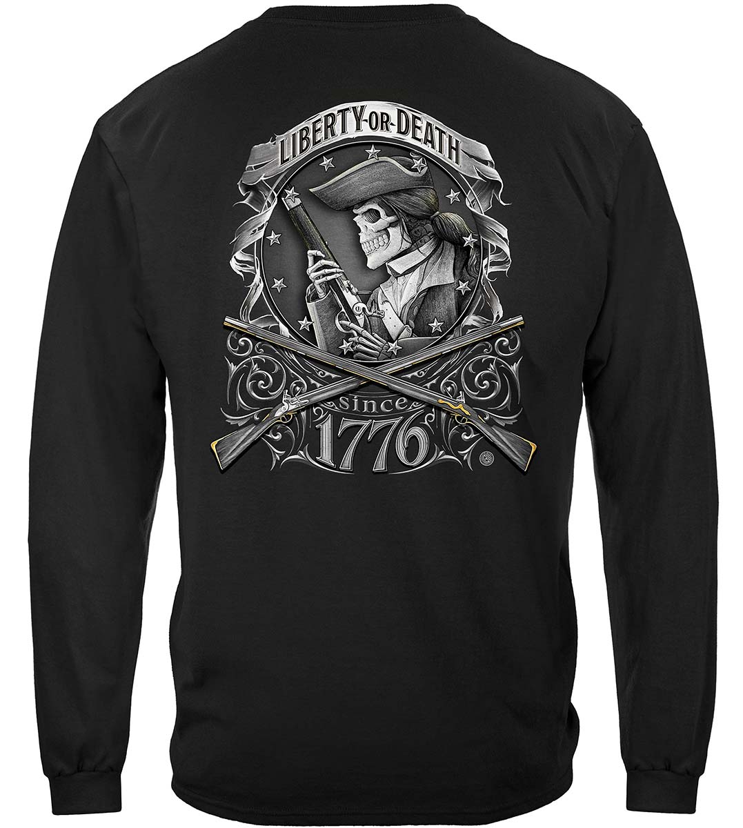 American Patriot Liberty or Death 1776 Long Sleeve Shirt - back view