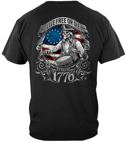 Live Free or Die Liberty or Death 1776 T-Shirt - back view