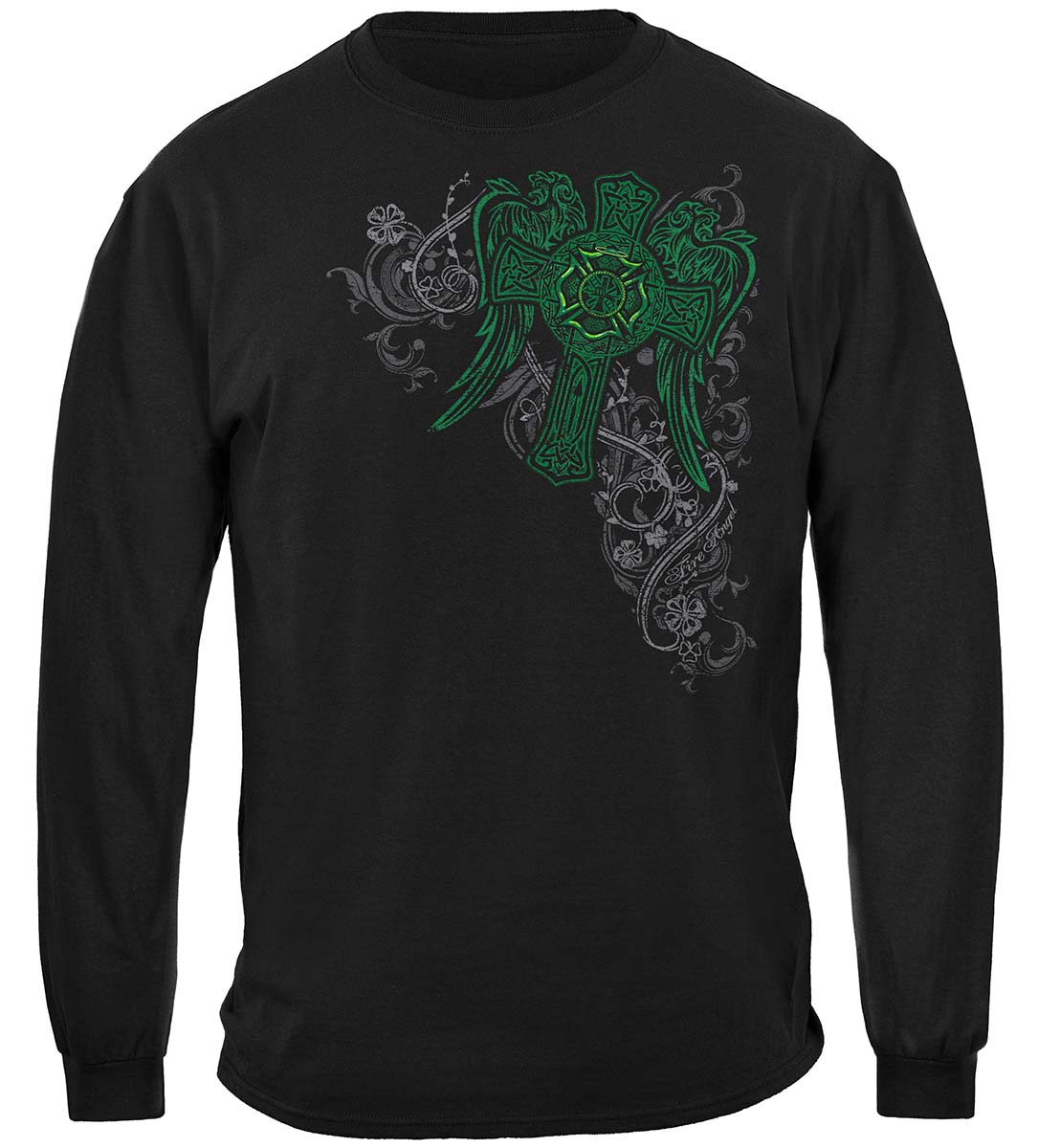 Firefighter Fire Angel Irish Cross Long Sleeve Shirt - front view