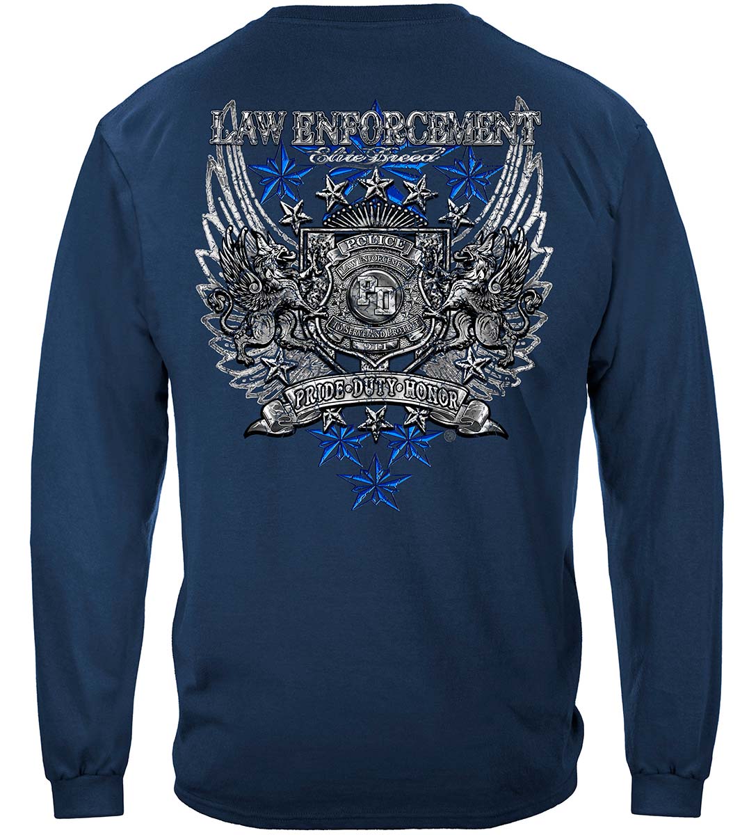 Elite Breed Law Enforcement Chrome Wings Silver Foil Long Sleeve Shirt - back view
