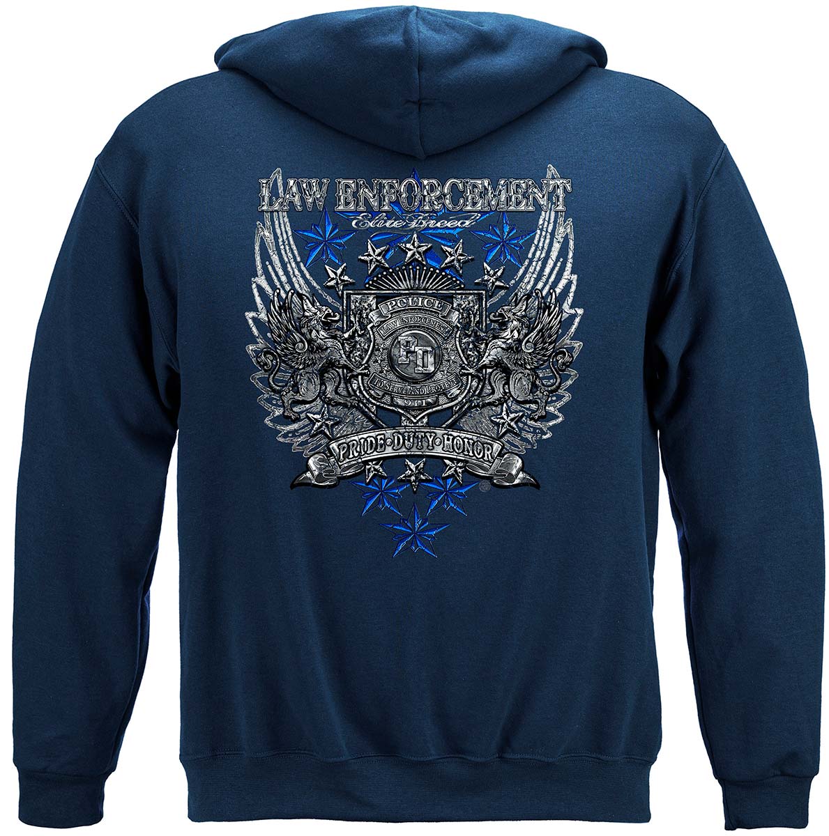 Elite Breed Law Enforcement Chrome Wings Silver Foil Hoodie - back view