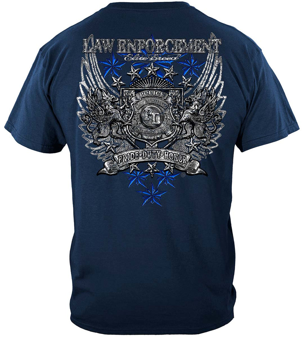 Elite Breed Law Enforcement Chrome Wings Silver Foil T-Shirt - back view