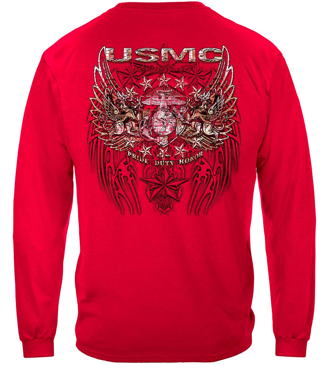 USMC Pride Duty Honor Stars Silver Foil Long Sleeve Shirt - back view