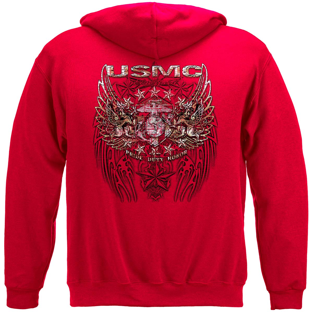 USMC Pride Duty Honor Stars Silver Foil Hoodie - back view