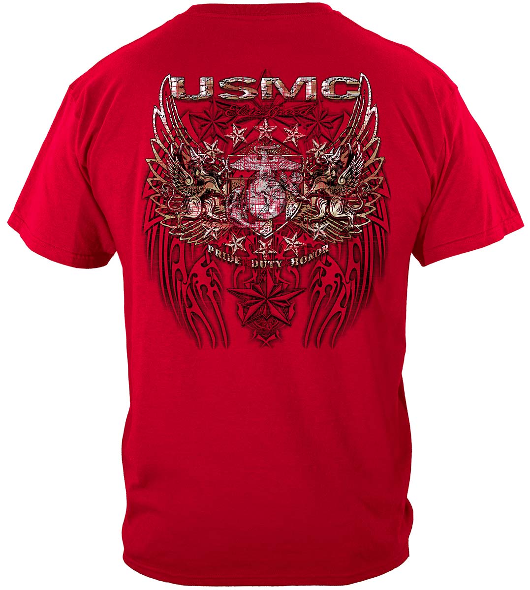 USMC Pride Duty Honor Stars Silver Foil T-Shirt - back view
