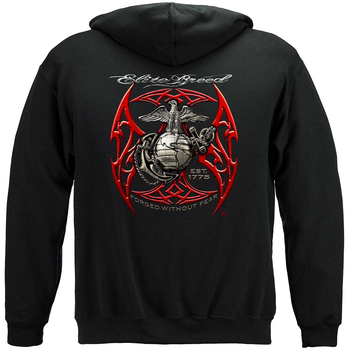 Elite Breed USMC Red Blades Silver Foil Hoodie - back view