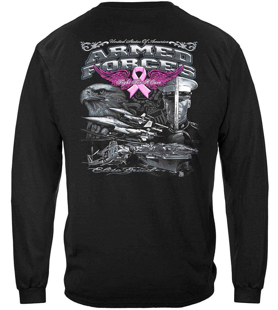 Elite Breed Armed Forces Fight Cancer Long Sleeve Shirt - back view