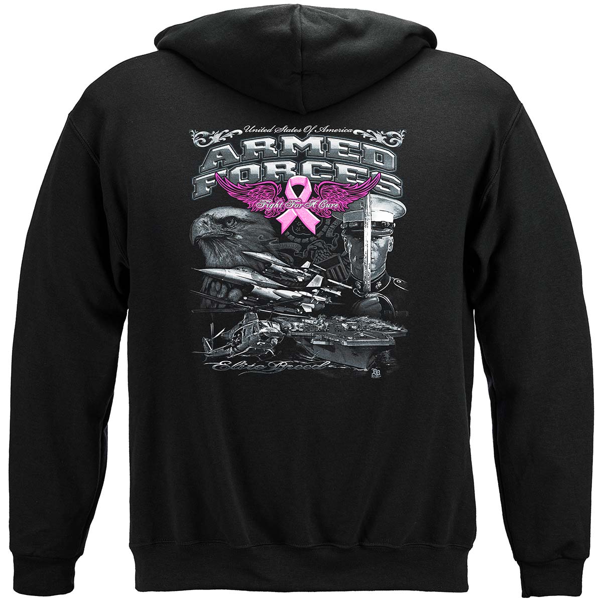 Elite Breed Armed Forces Fight Cancer Hoodie - back view