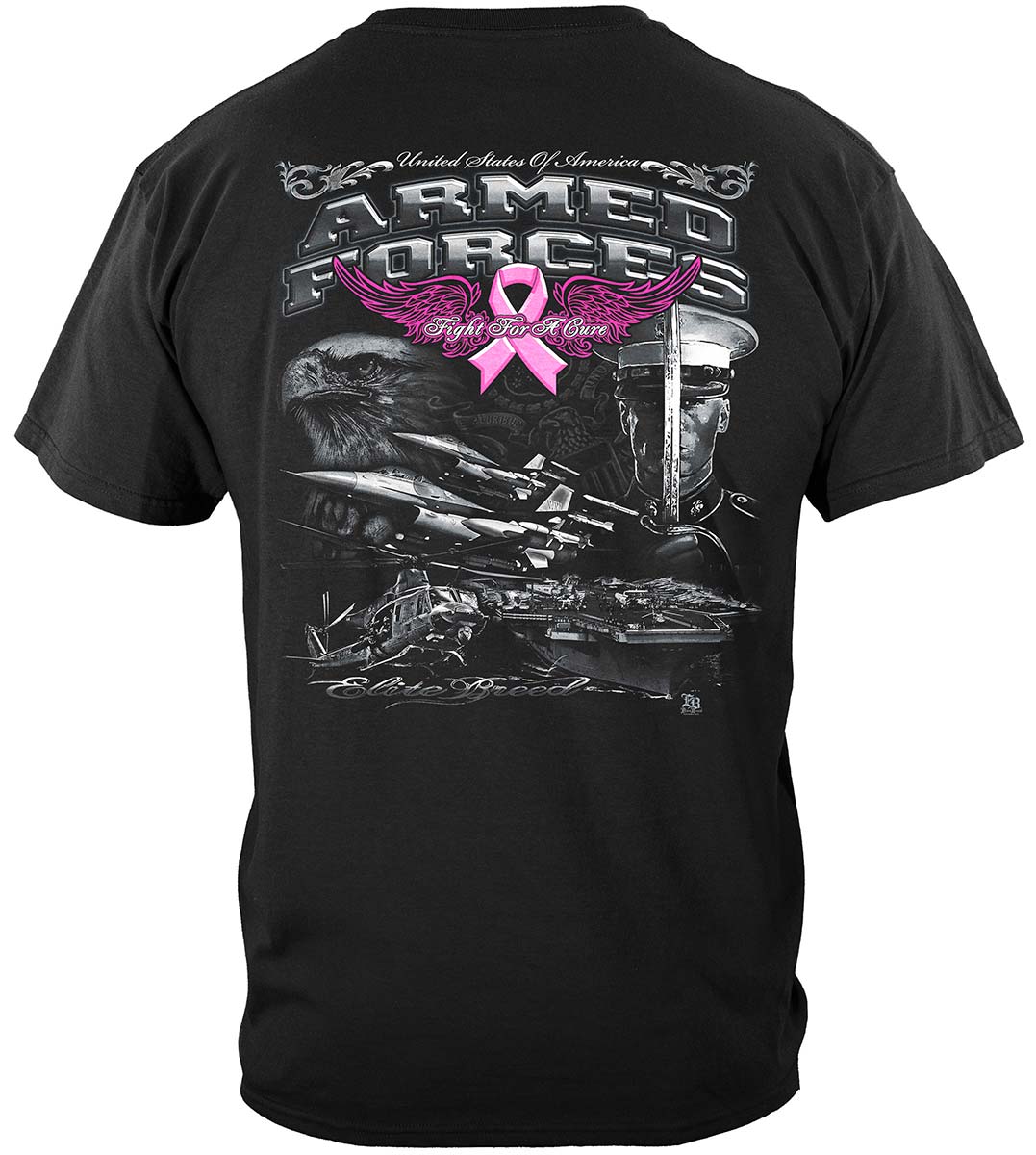 Elite Breed Armed Forces Fight Cancer T-Shirt - back view
