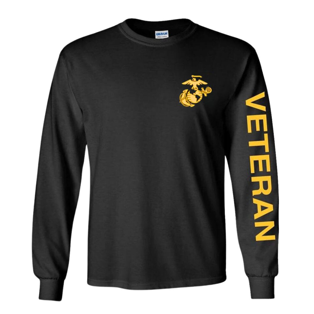 U.S. Marines Veteran Sport Long Sleeve Shirt -Black