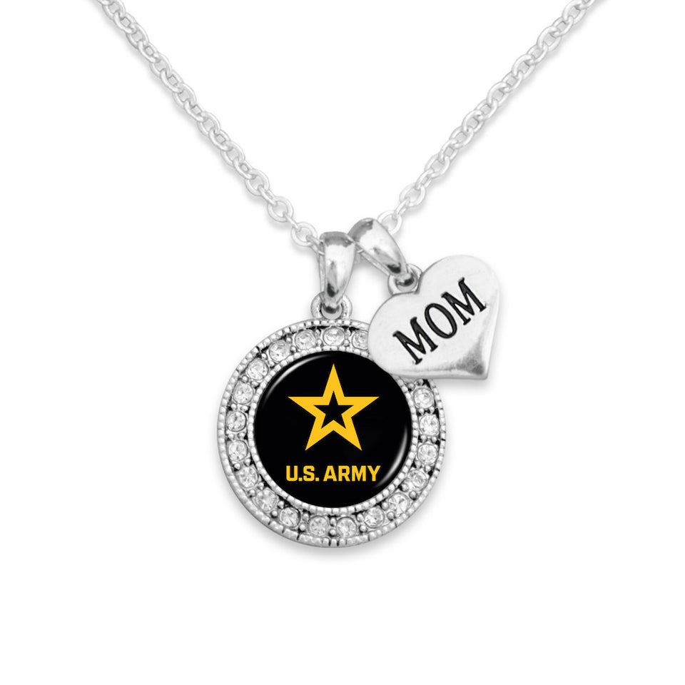 US Army Mom Round Crystal Necklace