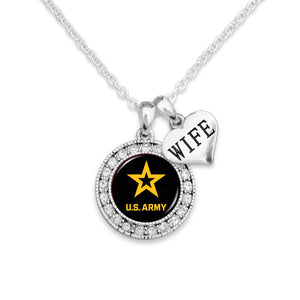 US Army Wife Round Crystal Necklace