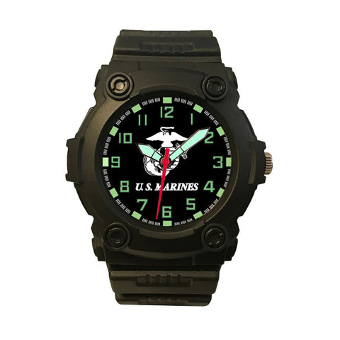 United States Marines Corps Rugged PU Rubber Black Face Watch (50M Water Resistant)