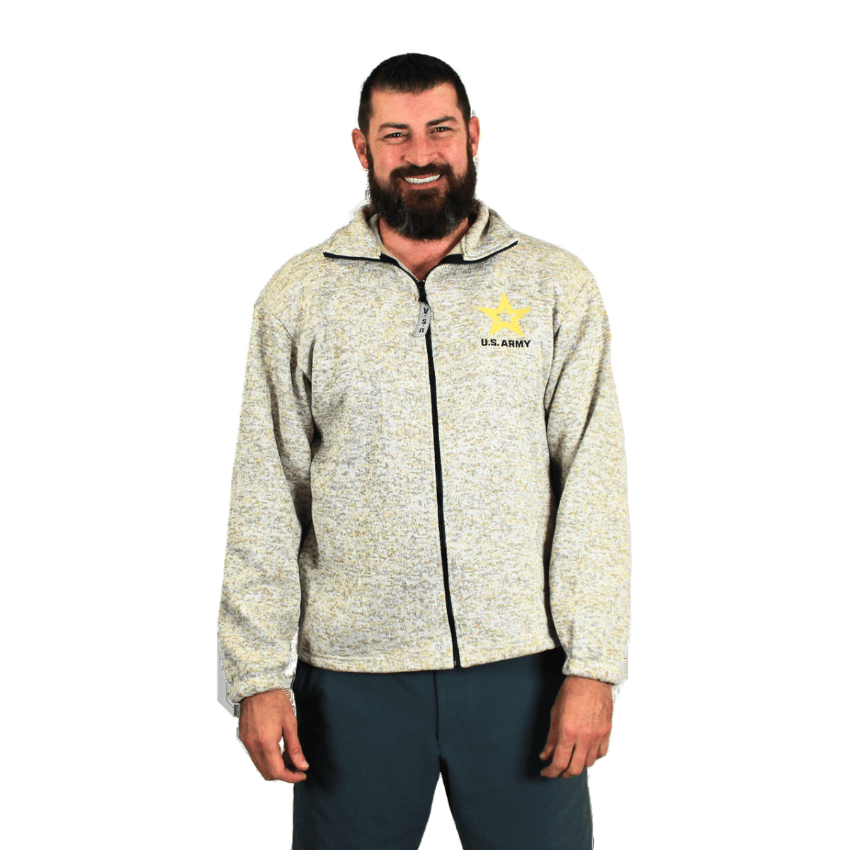 US Army Heathered Tweed Fleece Zip-up Jacket- Made in the USA