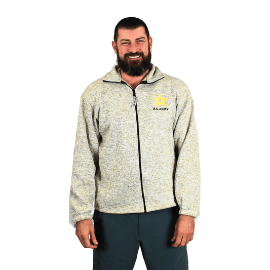 US Army Heathered Tweed Fleece Zip-up Jacket- Made in the USA