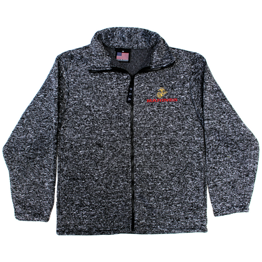 US Marines Heathered Tweed Fleece Zip-Up Jacket- Made in the USA