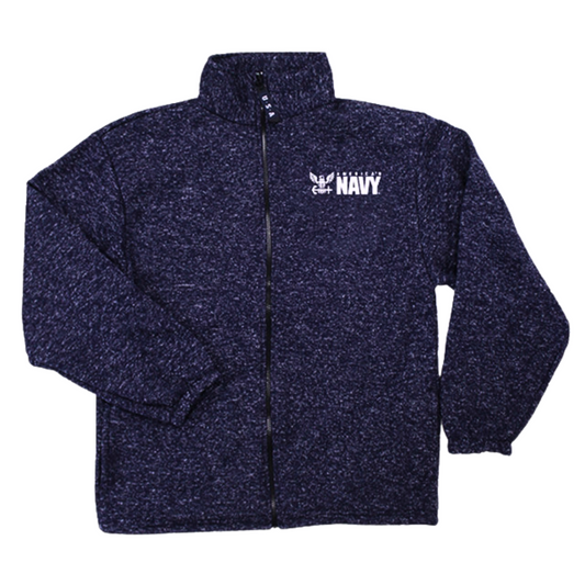 US Navy Heathered Tweed Fleece Zip-up Jacket- Made in the USA