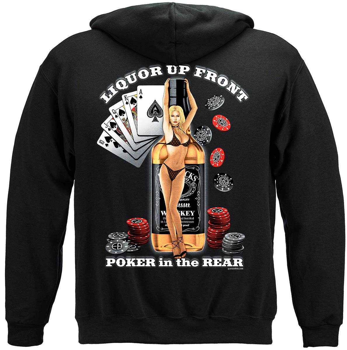 Liquor Up Front Poker in the Rear Classic Hoodie - back view
