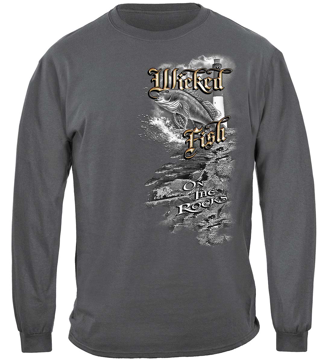 Wicked Fish On the Rocks Long Sleeve Shirt - front view