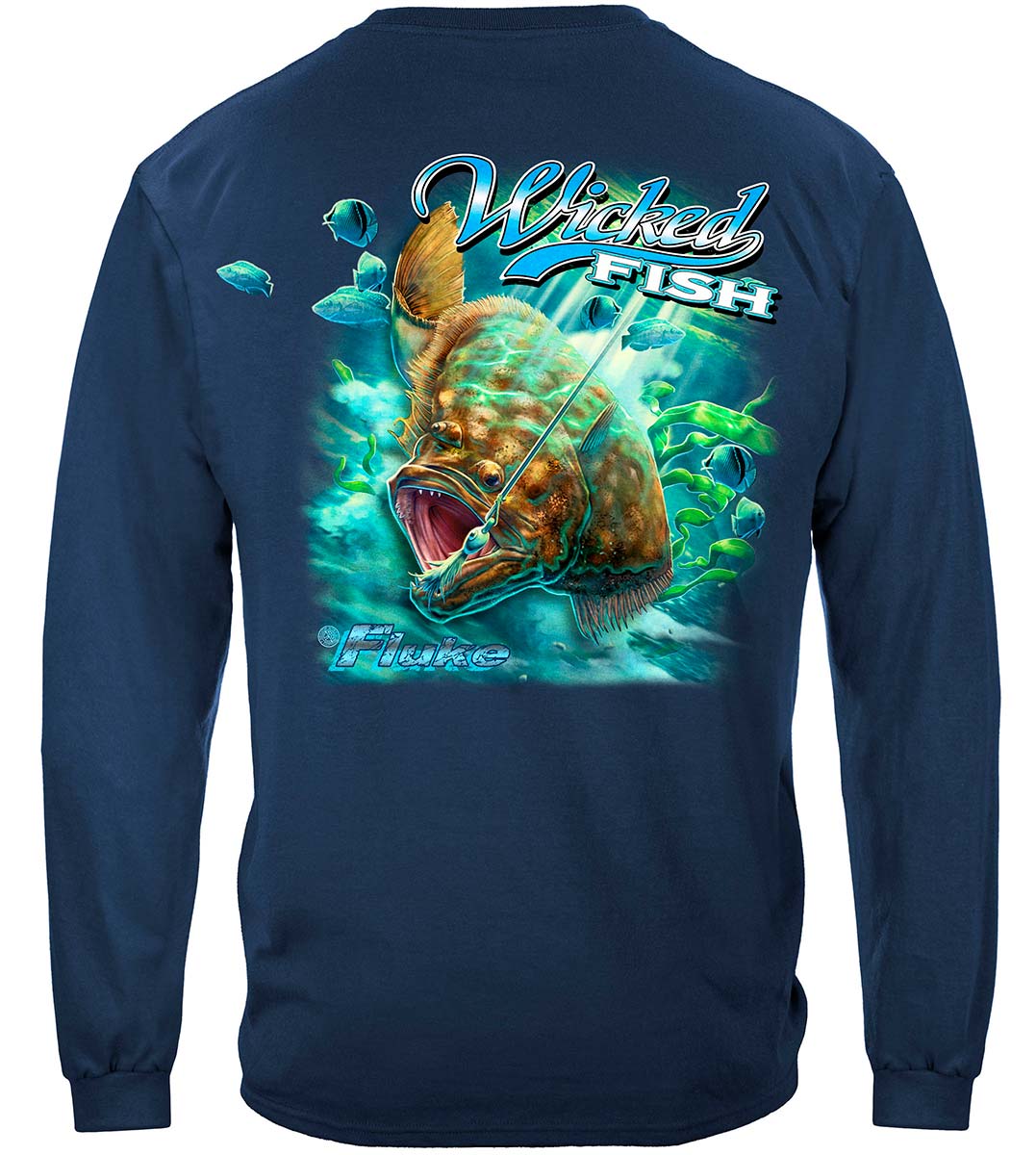 Wicked Fish Fighting Bucktail Fluke Lure Long Sleeve Shirt - back view