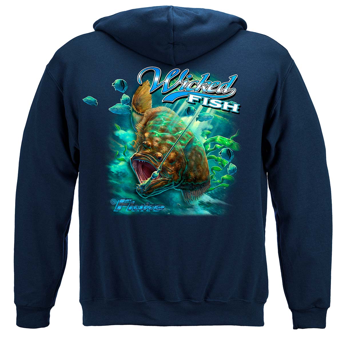 Wicked Fish Fighting Bucktail Fluke Lure Hoodie - back view