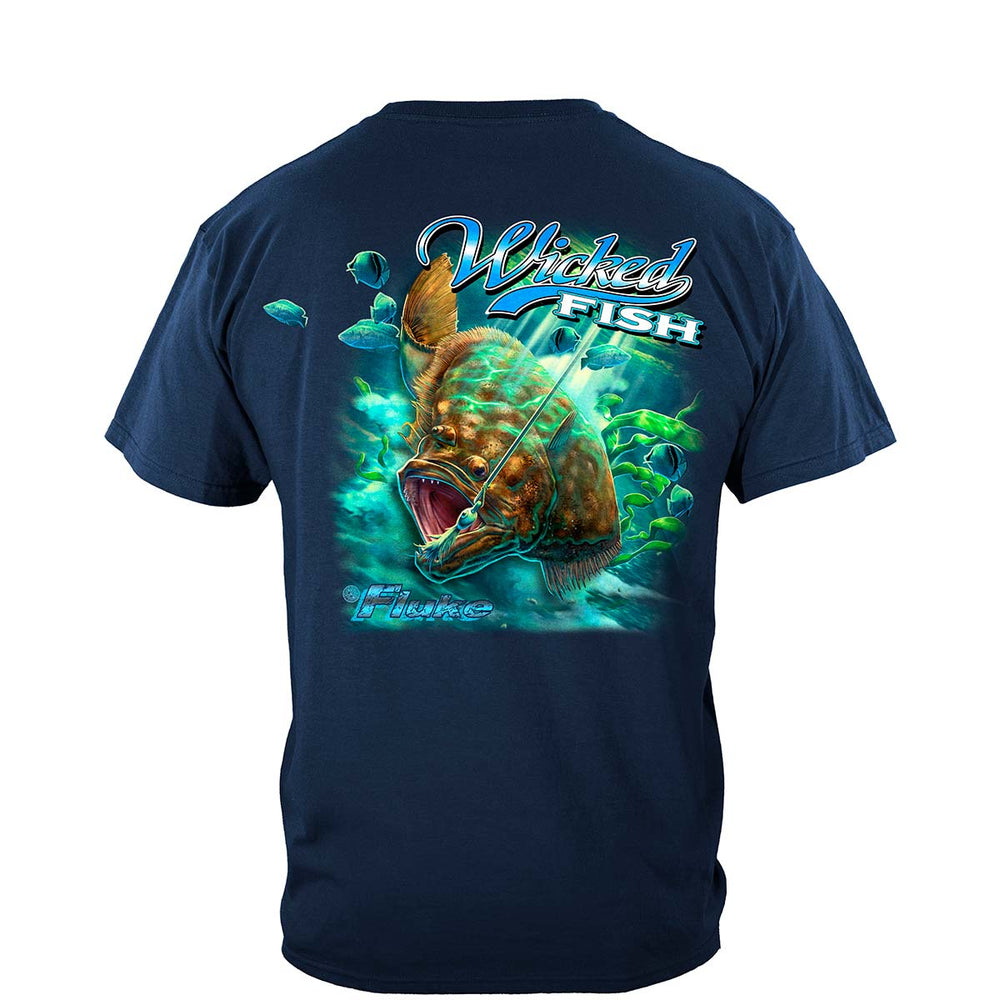 Wicked Fish Fighting Bucktail Fluke Lure T-Shirt - back view