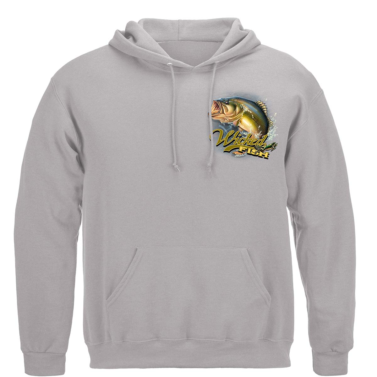 Wicked Fish Largemouth Bass Popper Jumping Frog Hoodie - front view