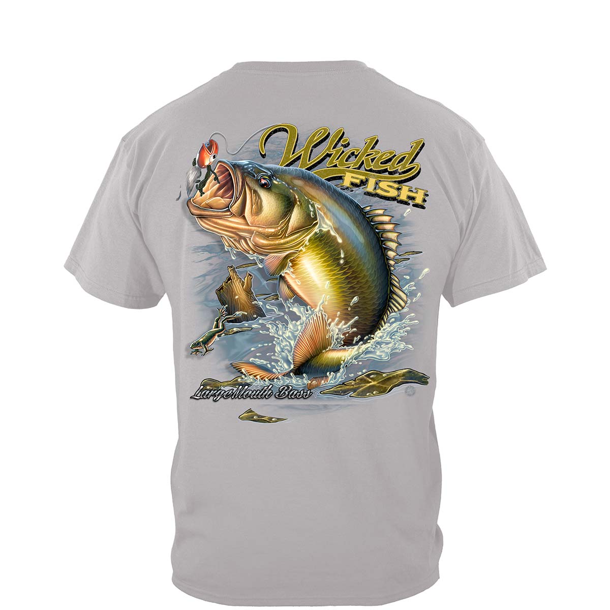 Wicked Fish Largemouth Bass Popper Jumping Frog T-Shirt - back view