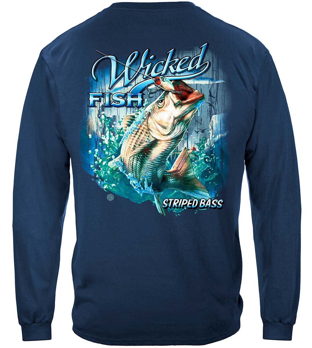 Wicked Fish Striped Bass Popper Airborne Long Sleeve Shirt - back view