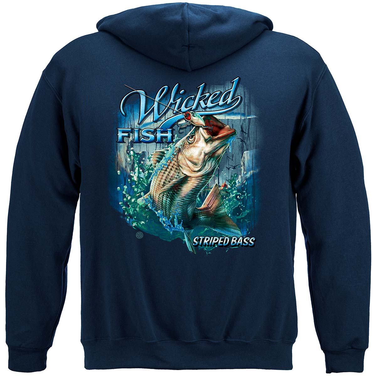 Wicked Fish Striped Bass Popper Airborne Hoodie - back view