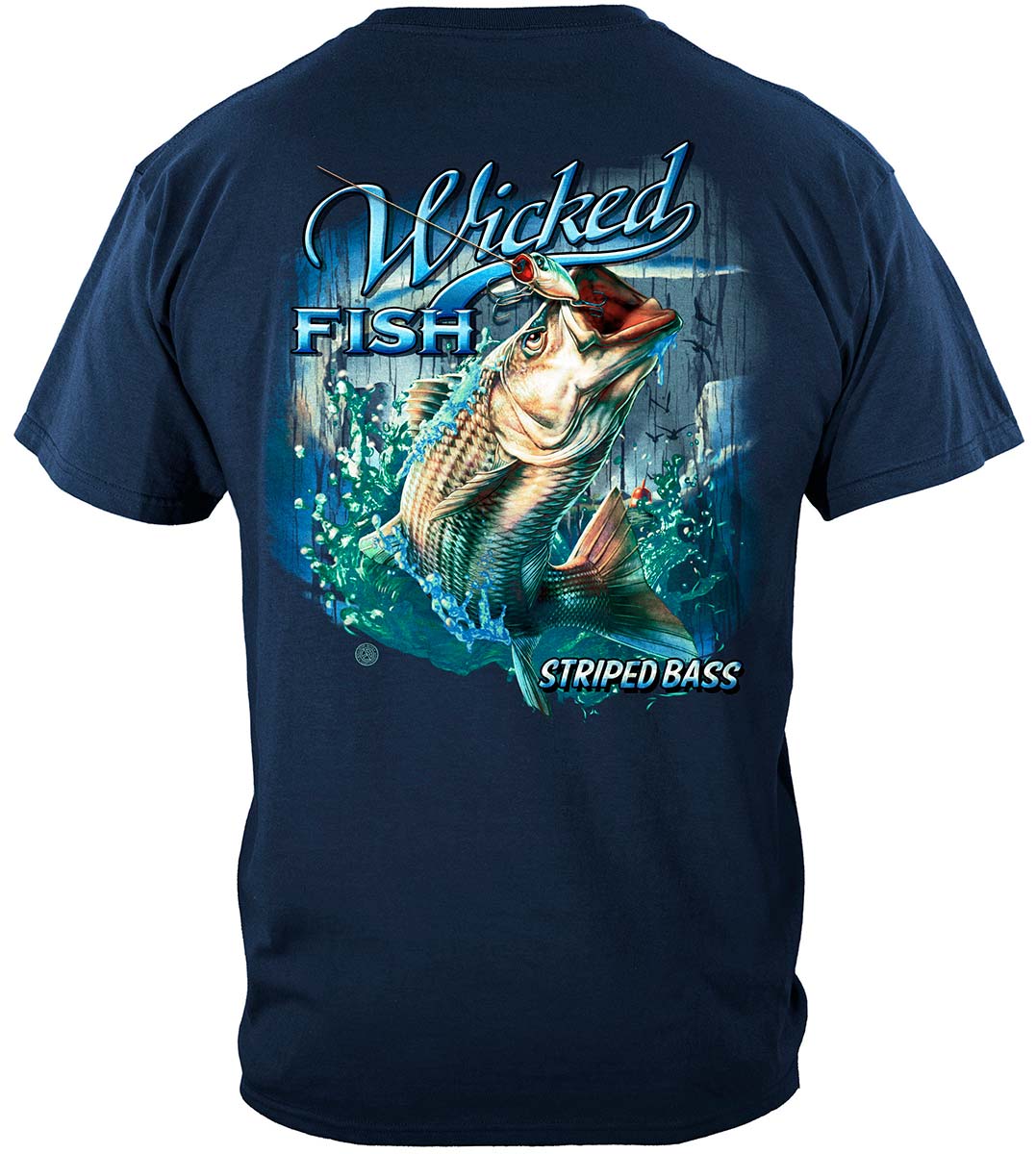 Wicked Fish Striped Bass Popper Airborne T-Shirt - back view