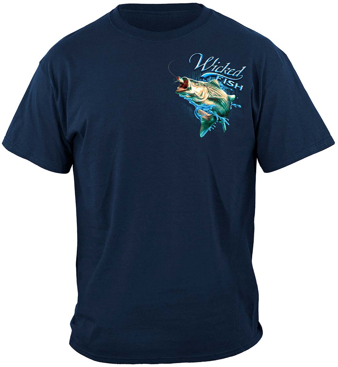 Wicked Fish Striped Bass Popper Airborne T-Shirt - front view