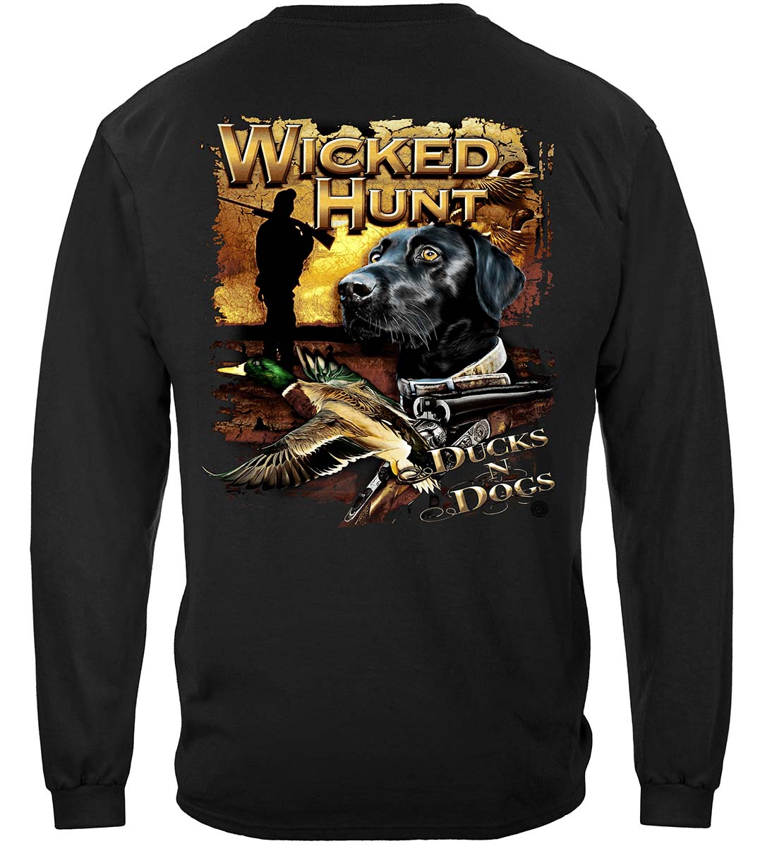 Wicked Hunt Ducks and Dogs Long Sleeve Shirt - back view