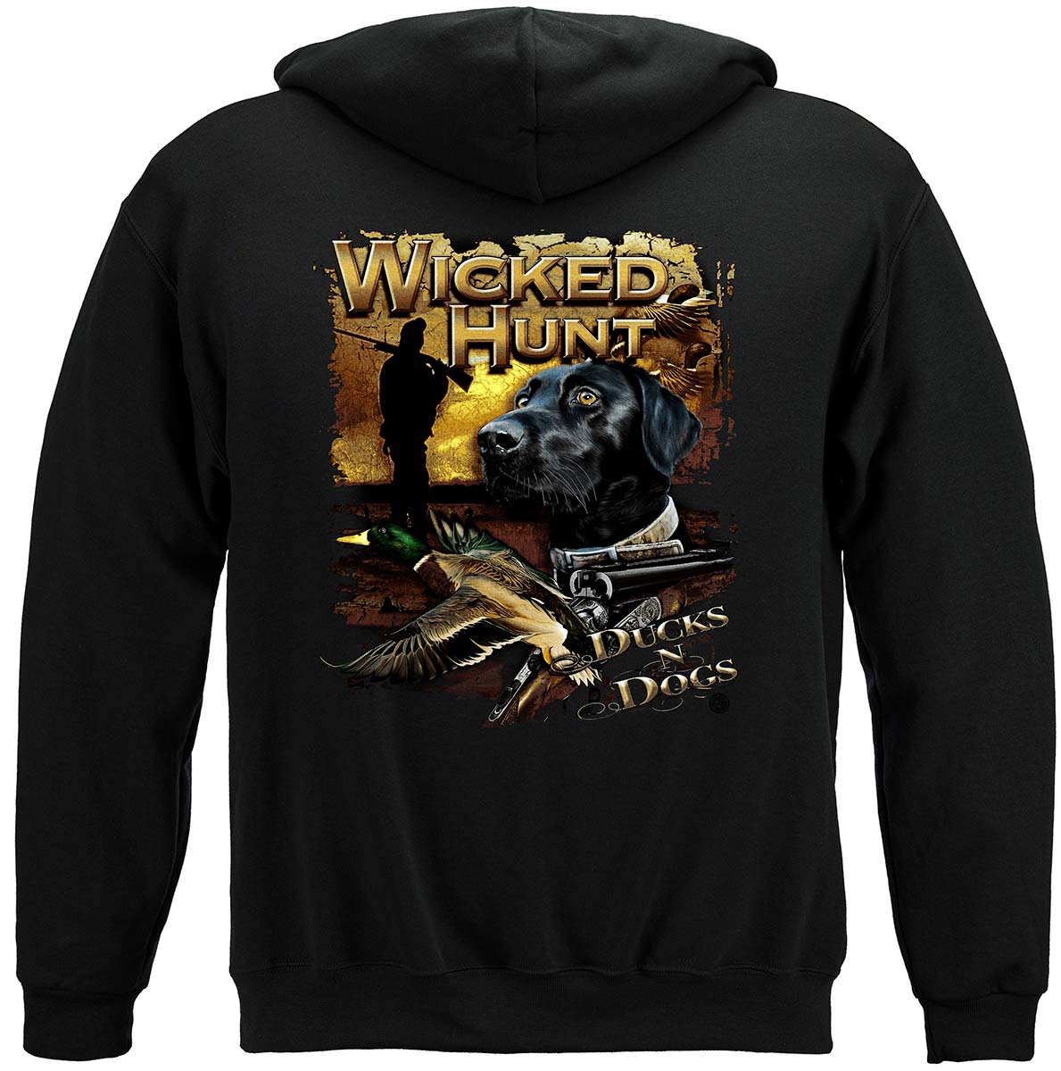 Wicked Hunt Ducks and Dogs Hoodie - back view