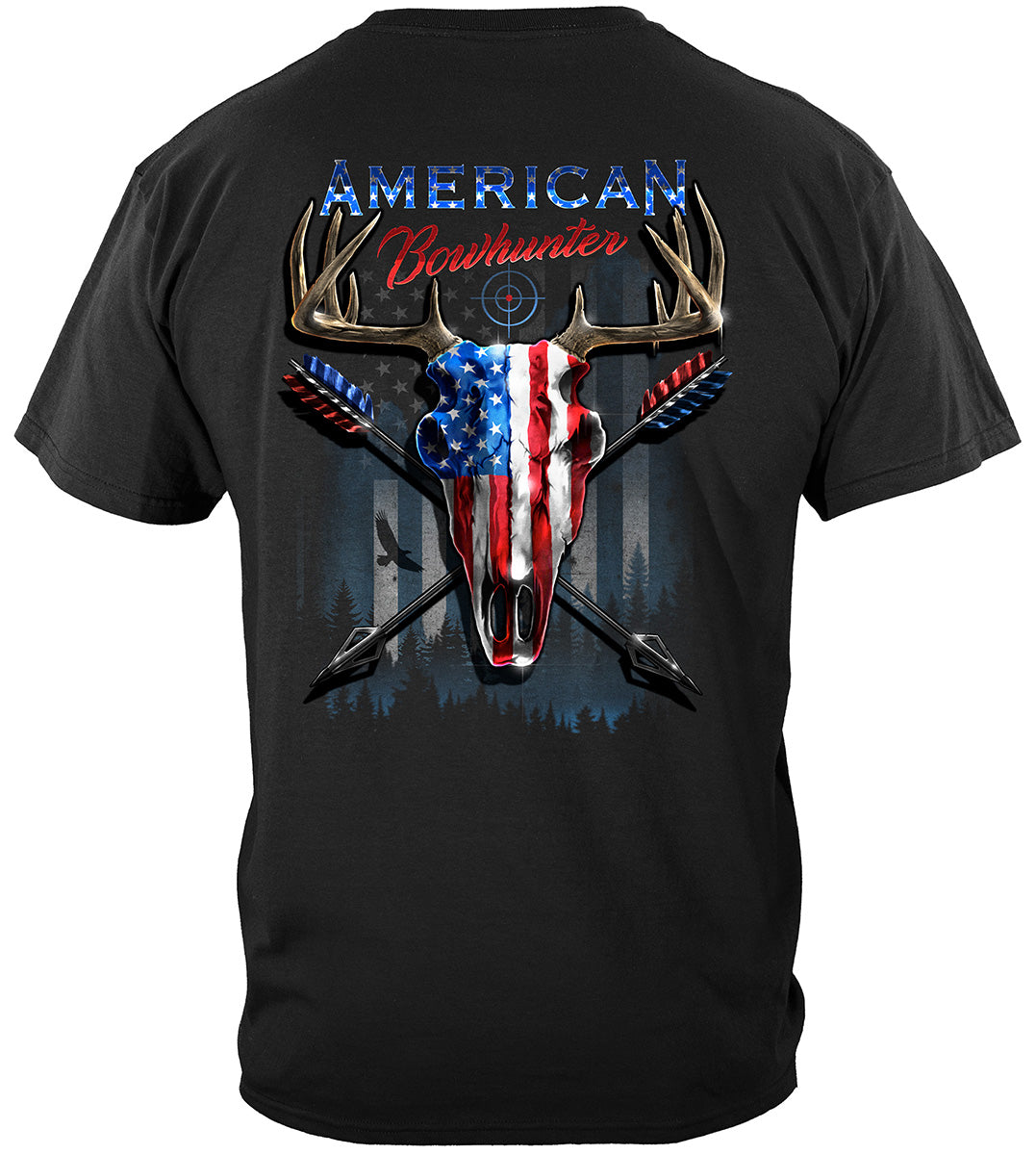 American Bow Hunter Patriotic Skull T-Shirt - back view
