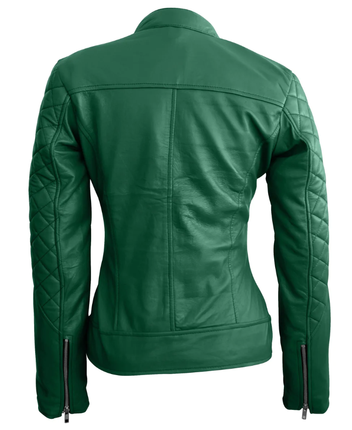 Women Green Quilted Genuine Leather Jacket