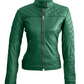 Women Green Quilted Genuine Leather Jacket