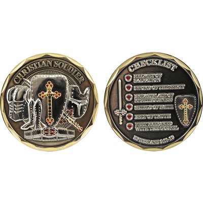 Christian Soldier Checklist Challenge Coin – front and reverse