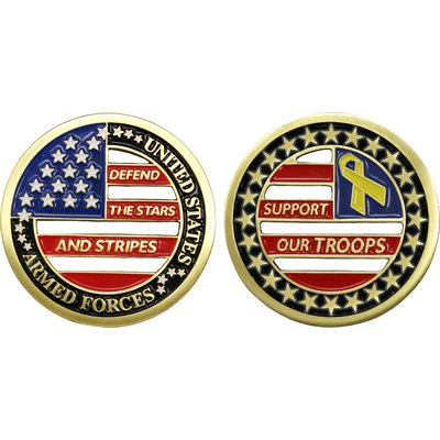 Support Our Troops Stars and Stripes Challenge Coin – front and reverse